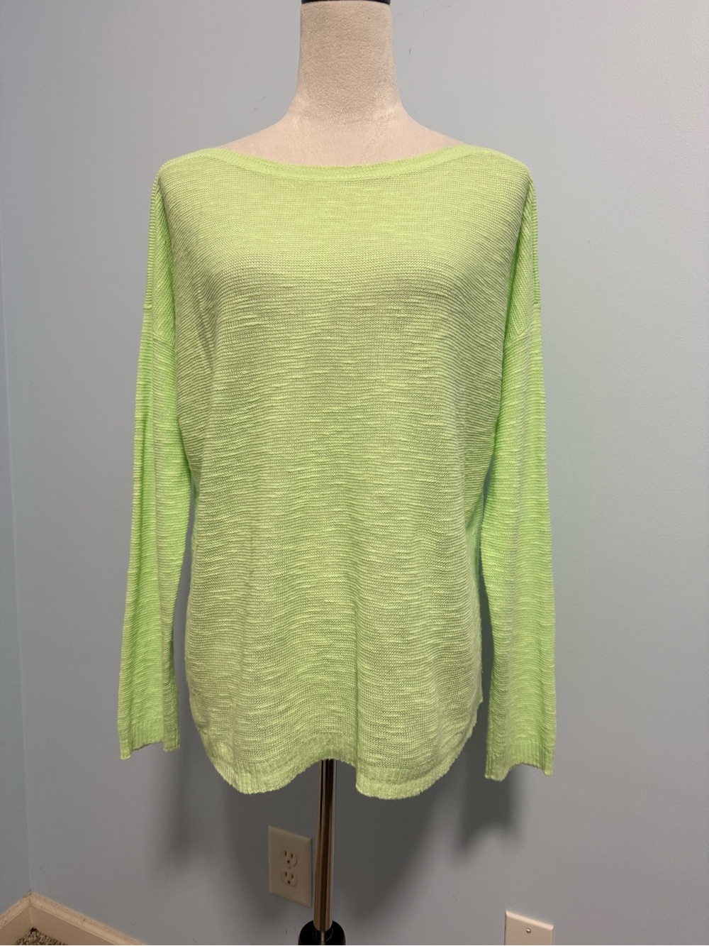 Eileen Fisher Long Sleeve Green Sweater Top Size PL Linen/ Cotton Organic